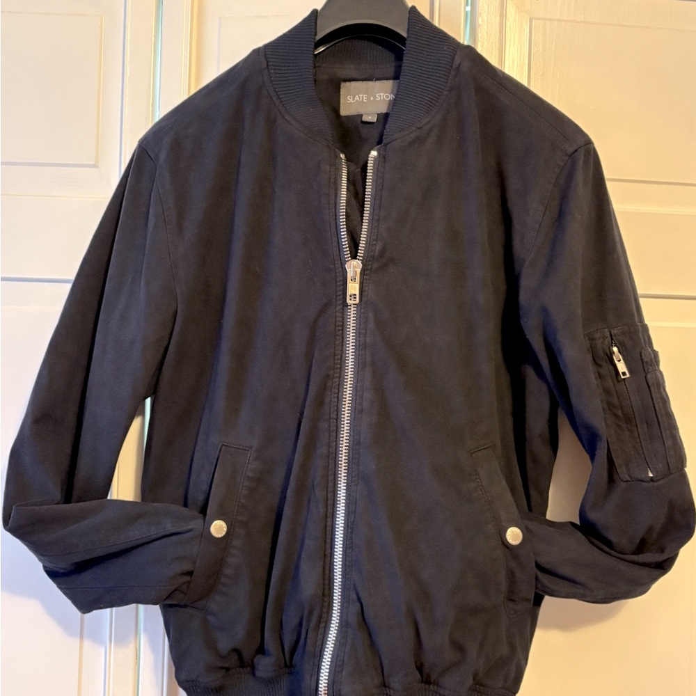 Slate & Stone Black Bomber Jacket with Ribbed Collar